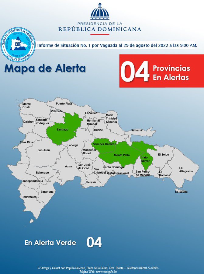 Coe Mantiene Provincias En Alerta Verde Por Incidencia De Vaguada