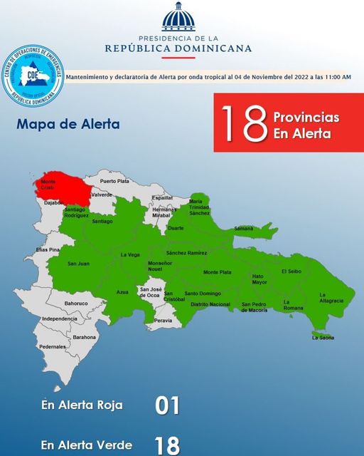 COE Coloca 18 Provincias En Alerta Debido Vaguada Y Onda Tropical