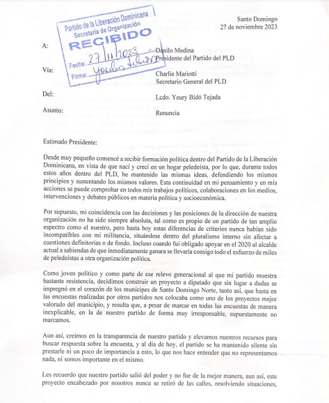 Aspirante A Diputado Por El Pld Renuncia