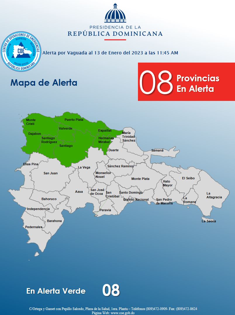 COE emite alerta verde para ocho provincias