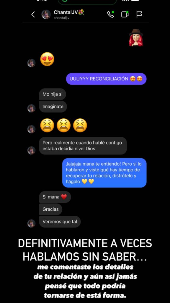 Modelo compartió conversación privada con Chantal Jiménez