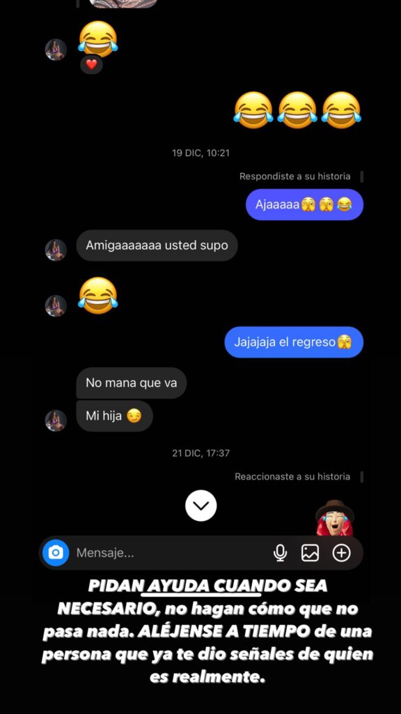 Modelo compartió conversación privada con Chantal Jiménez
