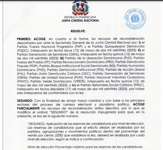 JCE acoge parcialmente solicitud de partidos y extiende plazos de reservas