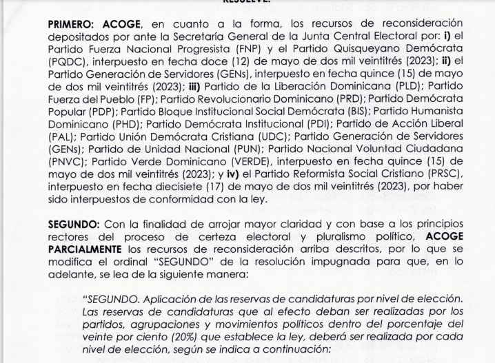 JCE acoge parcialmente solicitud de partidos y extiende plazos de reservas