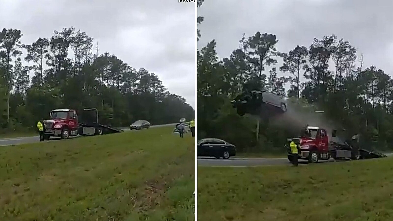 Conductora en Florida sale volando desde la rampa de una grúa