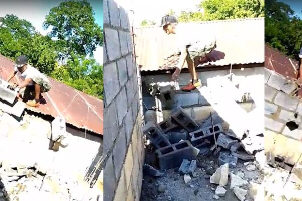 VIDEO: Hombre entra en cólera y derriba pared de una vecina en Los Botados, de Yamasá