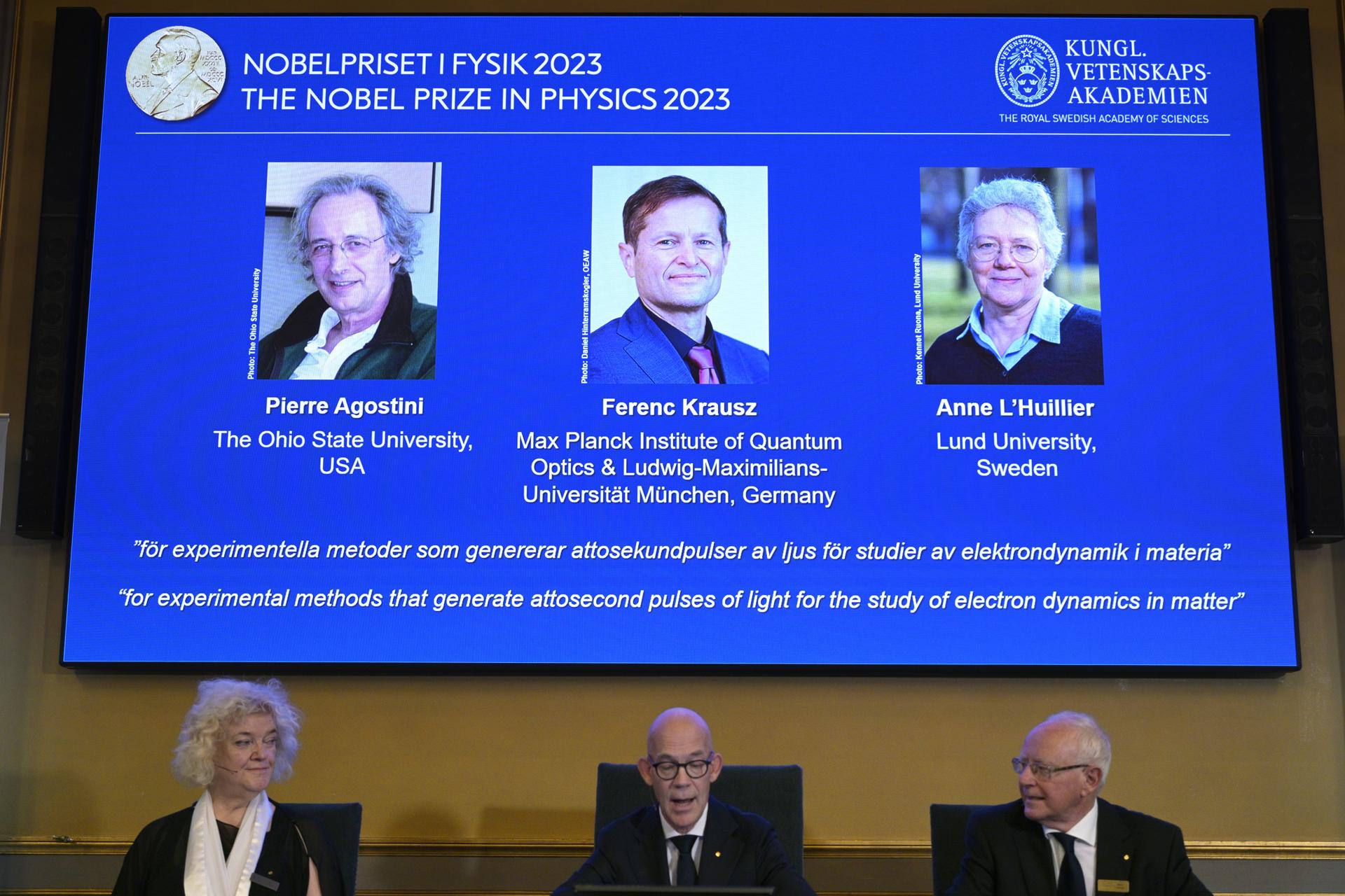 Nobel de Física para Agostini, Krausz y L'Huillier por sus experimentos con attosegundos