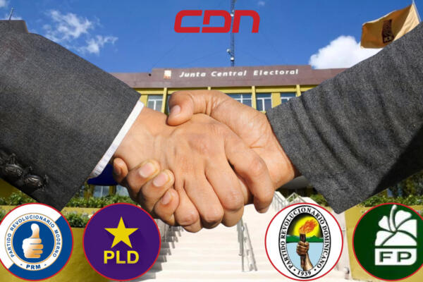 Fachada JCE, logos de los principales partidos políticos de RD y símbolo de alianza. Foto (CDN Digital)