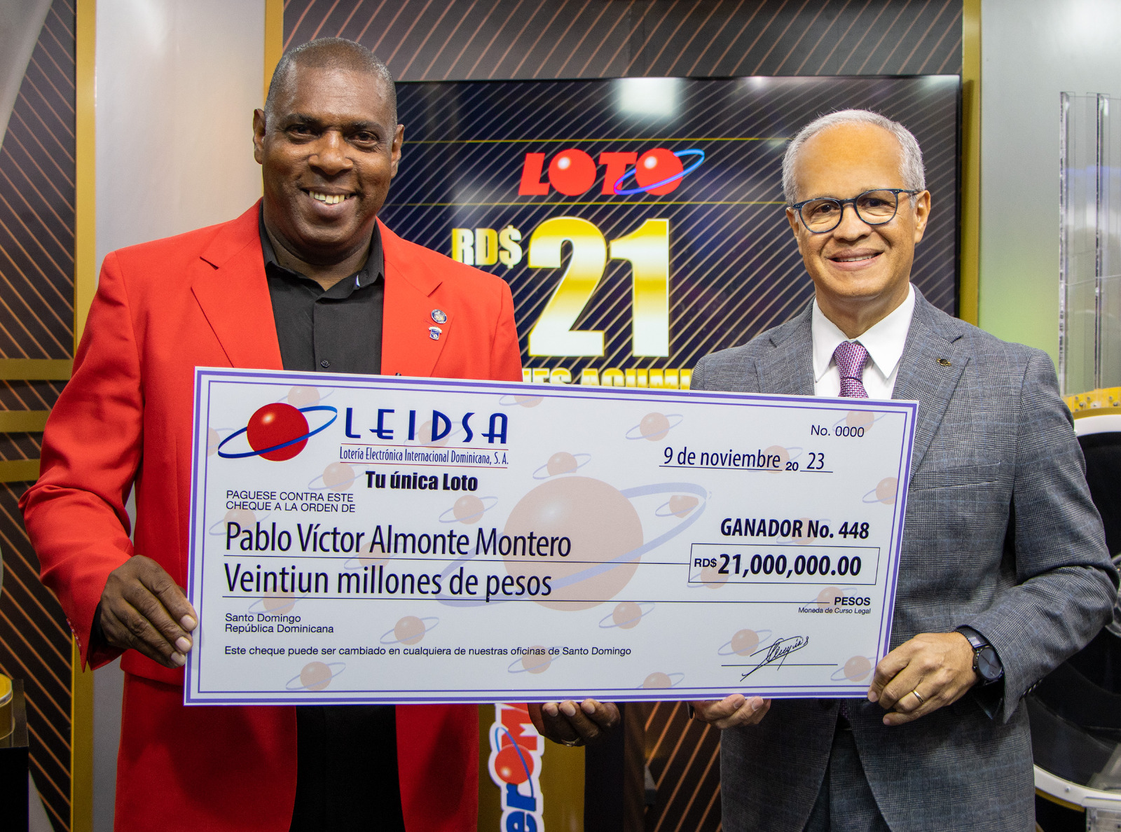 Leidsa entrega 21 millones al ganador 448 del Loto.