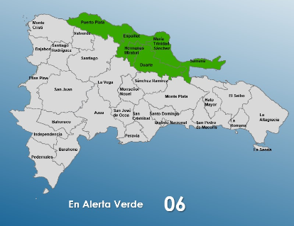 Provincias reportadas en alerta verde por el COE. / Fuente externa.