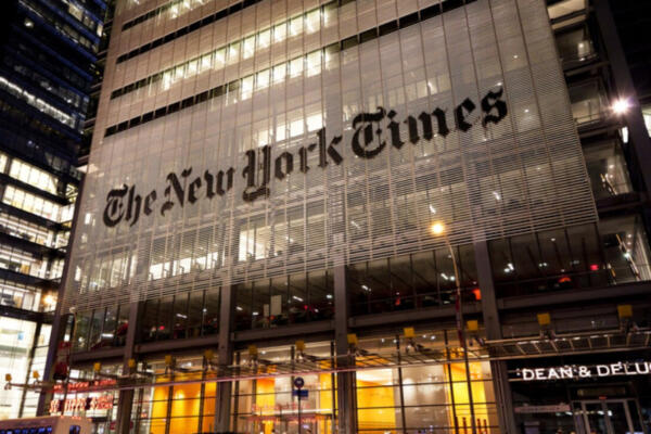 Fachada del diario The New York Times. FOTO: Fuente externa