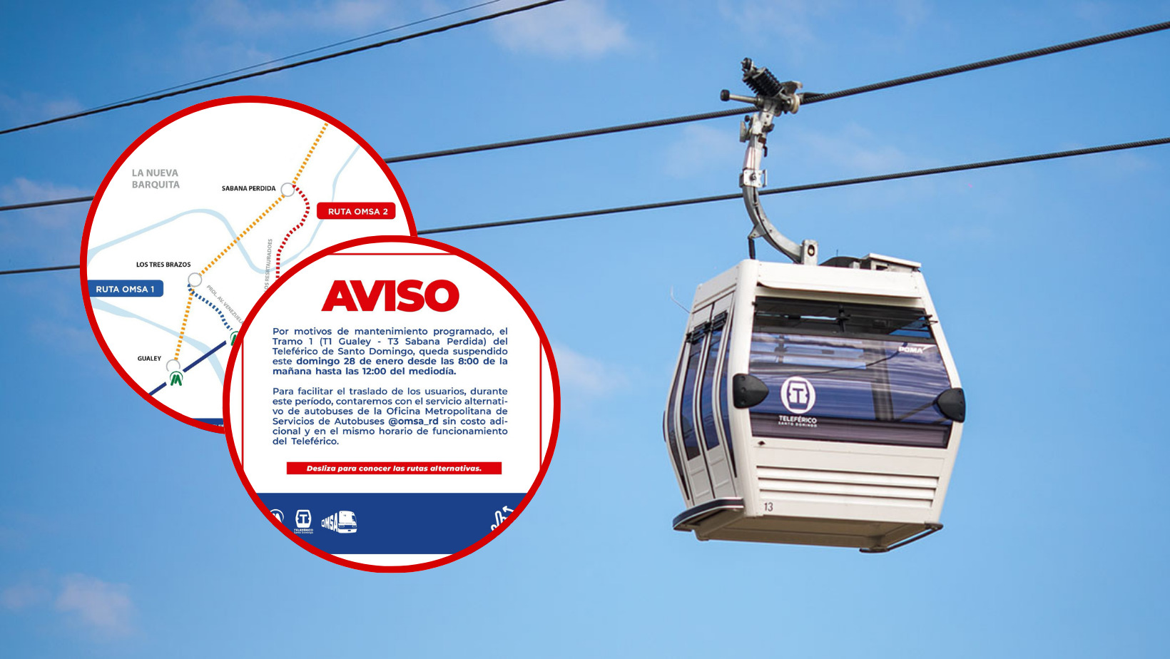 Aviso del Teleférico de Santo Domingo. Foto: fuente externa.