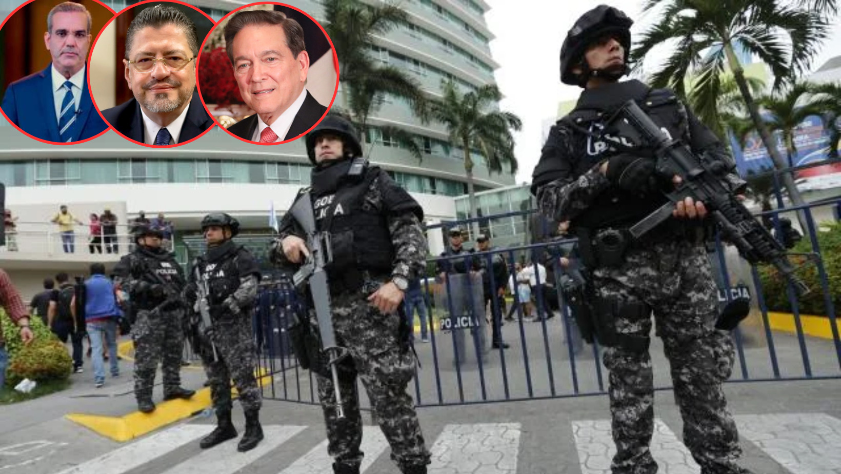 Mandatarios de RD, Costa Rica y Panamá, y agentes policiales de Ecuador. FOTO: CDN Digital