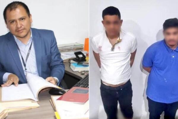 Fiscal César Suárez y los dos capturados por el asesinato. / Fuente externa.