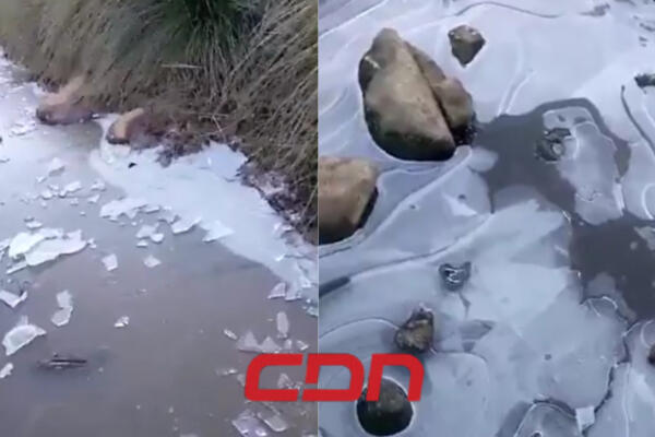 Arroyo en el Pico Duarte se convierte en un paisaje de invierno.(Foto: Fuente externa).