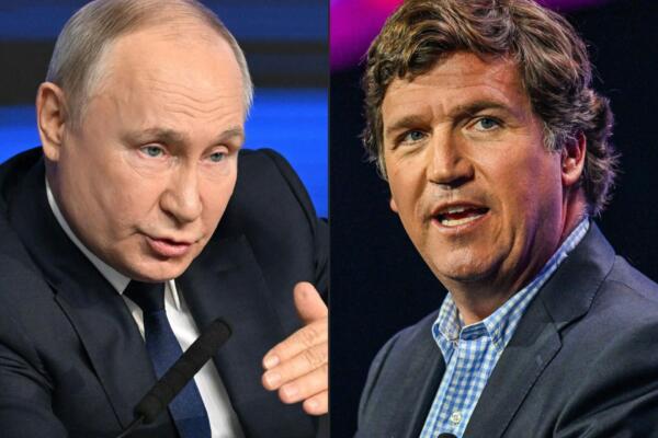 El presidente Vladimir Putin y el periodista Tucker Carlson. / Fuente externa.
