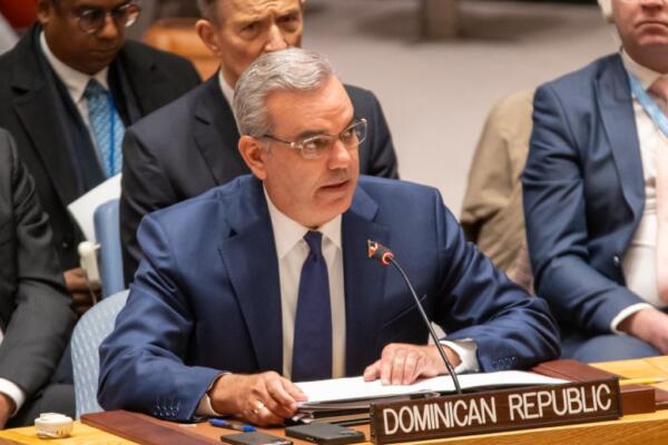 El presidente Luis Abinader ante el Consejo de Seguridad de las Nacionaes Unidad (ONU). / Fuente interna.