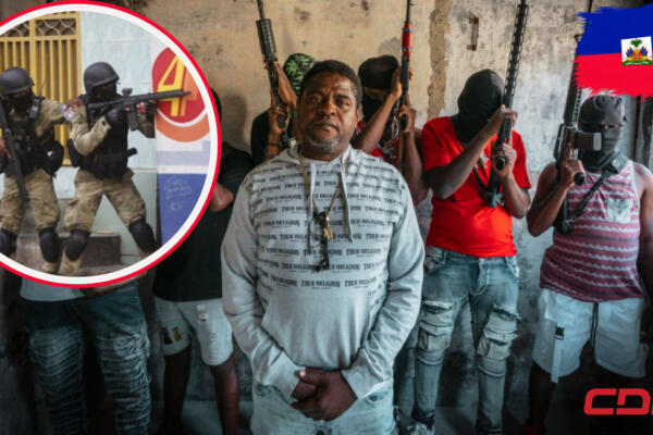 Agentes de la Policía Nacional de Haití y Jimmy Chérizier, alias ‘Barbecue’, el líder de G9. Foto: CDN Digital