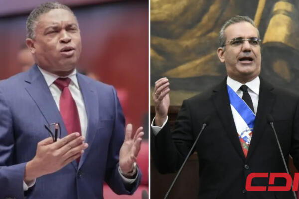 El vocero de los senadores del PLD, Yvan Lorenzo y el presidente de la República, Luis Abinader. Foto: CDN Digital