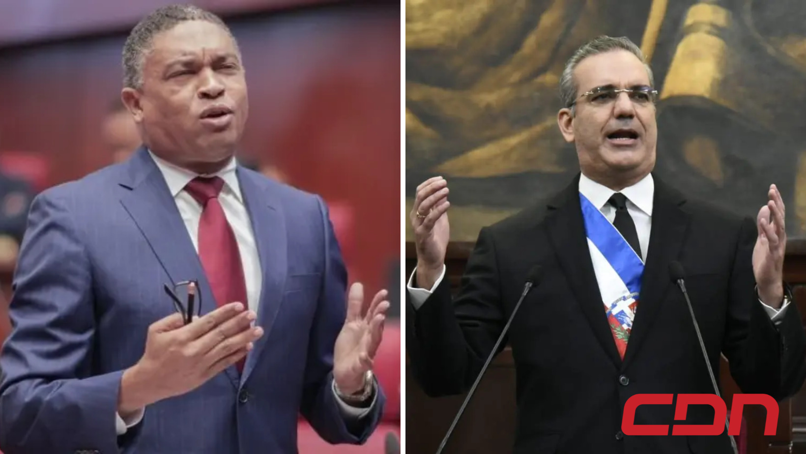 El vocero de los senadores del PLD, Yvan Lorenzo y el presidente de la República, Luis Abinader. Foto: CDN Digital