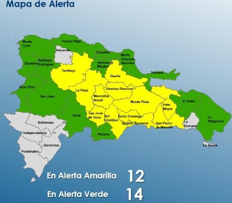 El Centro de Operaciones de Emergencias (COE), informó que se incrementan a 12 las provincias en alerta amarilla y a 14 en verde. Foto: Fuente externa 
