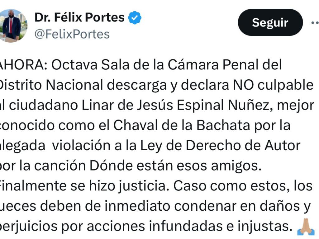 Declaran no culpable al Chaval de la Bachata en demanda