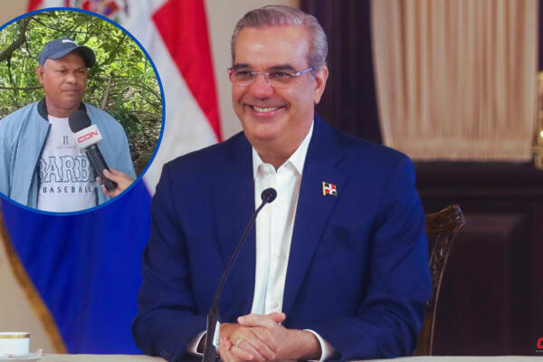 El presidente del Movimiento «Los Hijos de Papá con Abinader»,  Rafael Pérez Díaz felicita al mandatario Luis Abinader. Foto: CDN Digital 