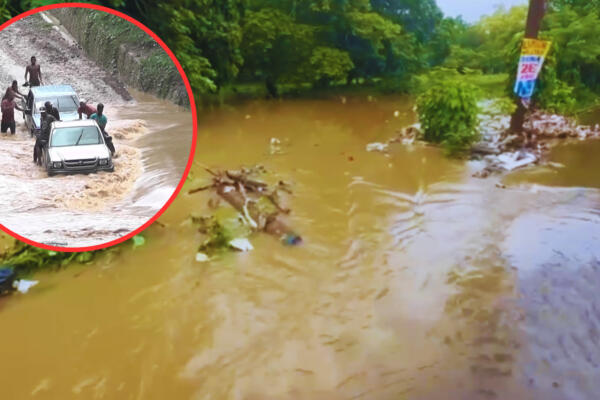 Ciudadanos de Cotuí están incomunicados tras desborde del río Hicaco. Foto: CDN Digital