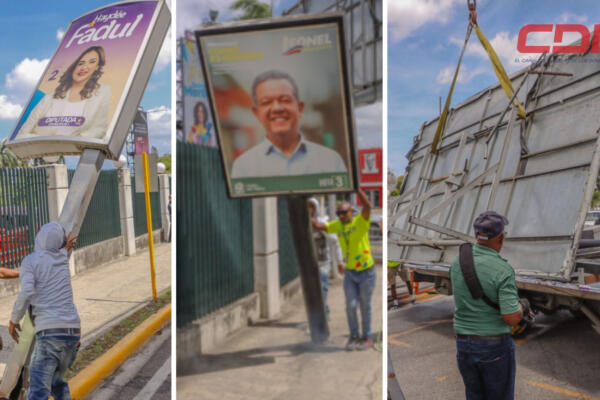 El operativo se llevó a cabo con la finalidad de desmontar la publicidad política en todas las vallas. Foto CDN Digital