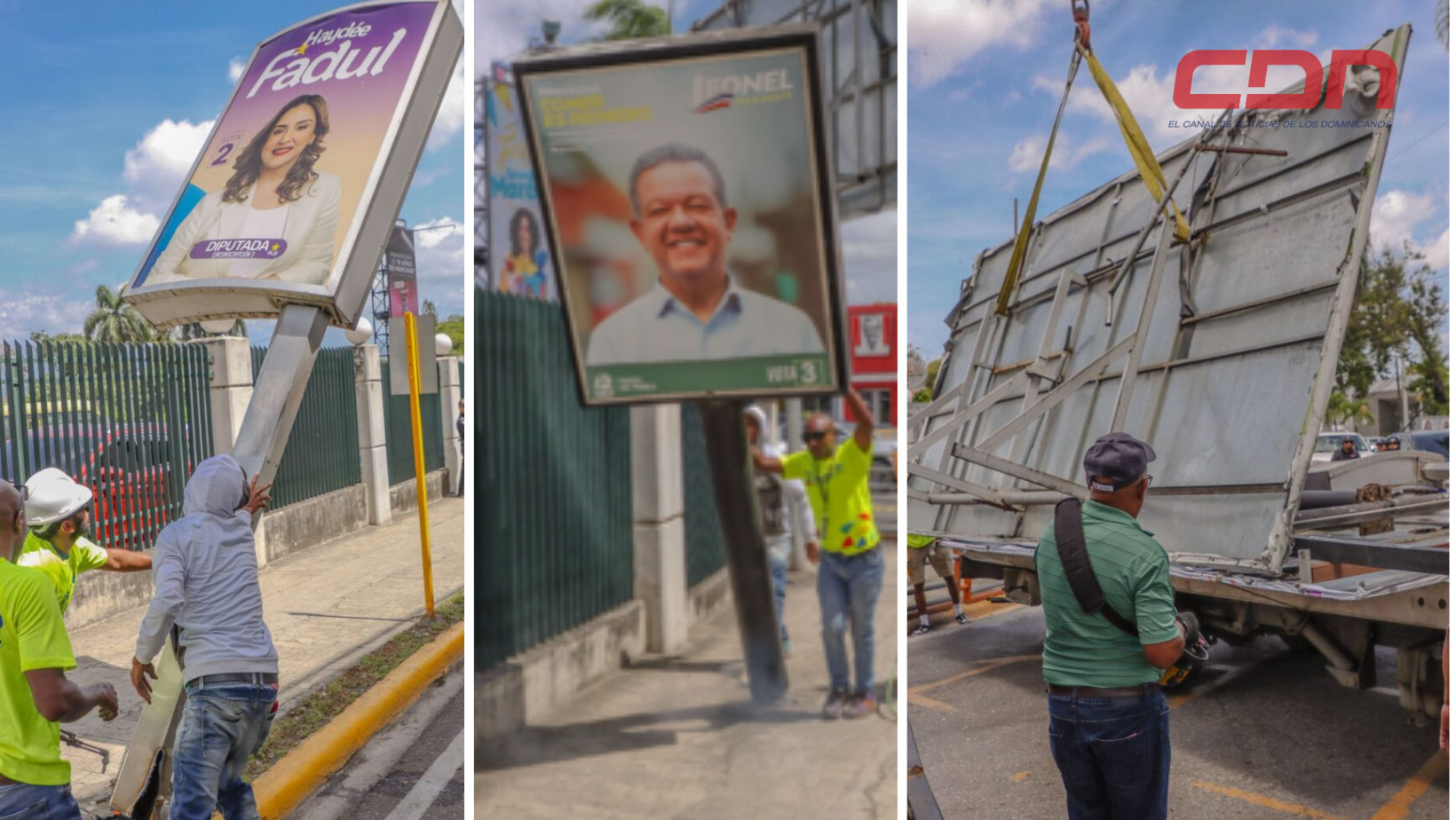 El operativo se llevó a cabo con la finalidad de desmontar la publicidad política en todas las vallas. Foto CDN Digital