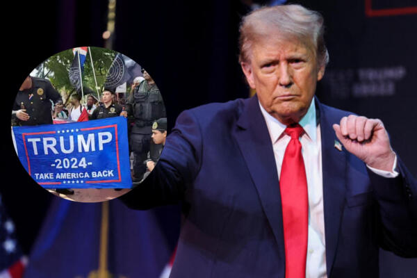 Afiches Trump en una manifestación contra la inmigración haitiana