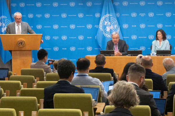 Secretario general, António Guterres, hablando en una rueda de prensa 