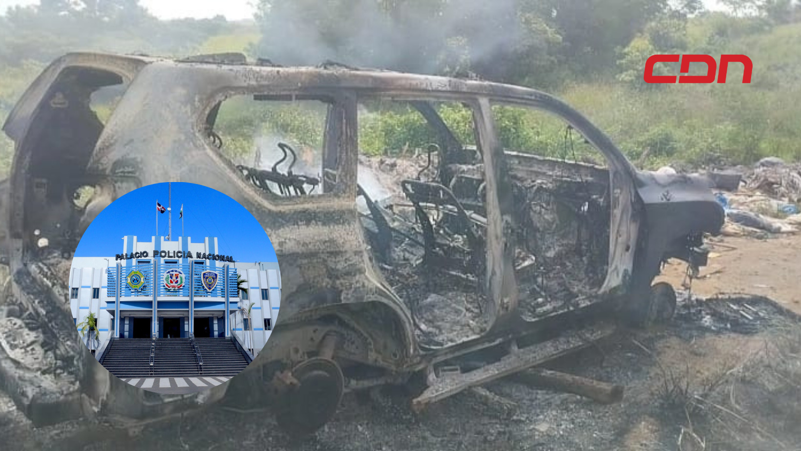 PN investiga incendio yipeta y disparos en Santo Domingo Oeste