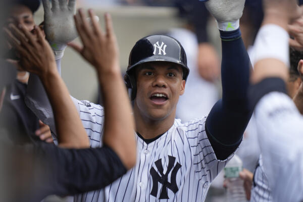 Juan Soto encabezó la actuación de los dominicanos en los resultados MLB del 22 de julio del año 2024, los Yankees vencieron a Tampa.(AP Photo/Seth Wenig)