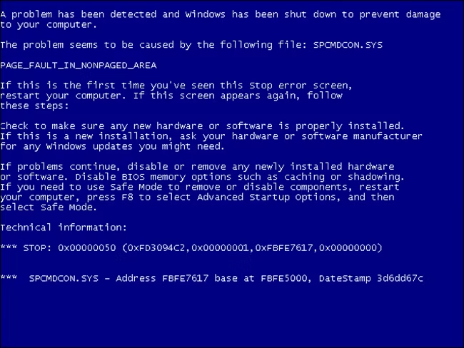 La "pantalla azul de la muerte": selló de la caída global de Windows