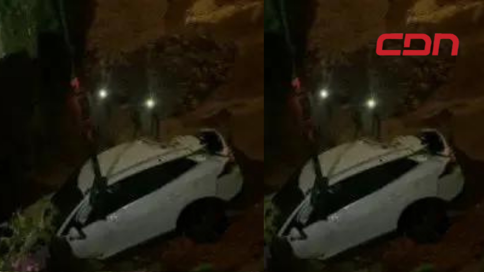 Tras precipitarse el vehículo que conducía en un hoyo de una construcción. Foto: Fuente externa