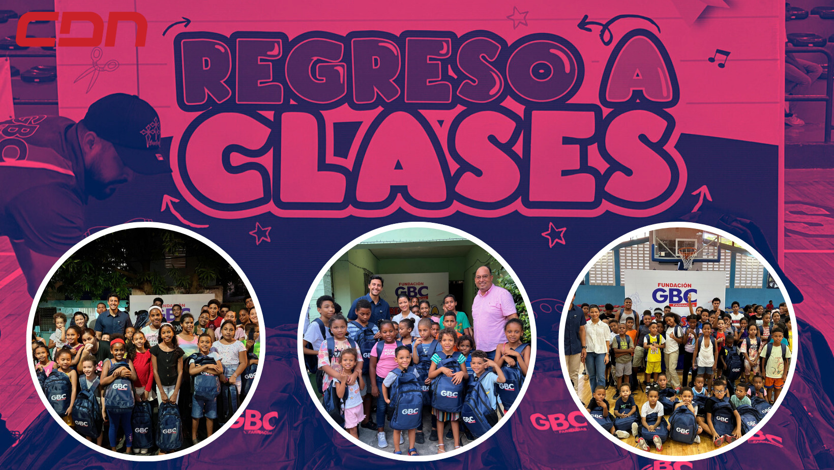 Fundación GBC Farmacias entregando útiles escolares.