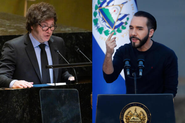 El presidente de El Salvador, Nayib Bukele, y el mandatario de Argentina, Javier Milei. EFE.