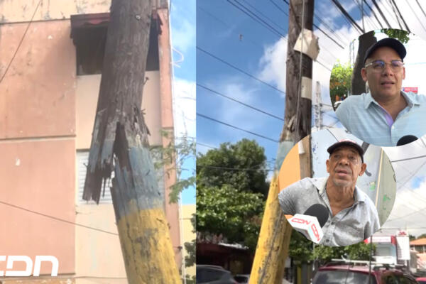 Denuncian poste de luz en mal estado; exigen a la corporación su colocación a una altura apropiada ya que representa un peligro para ellos. Foto: CDN Digital