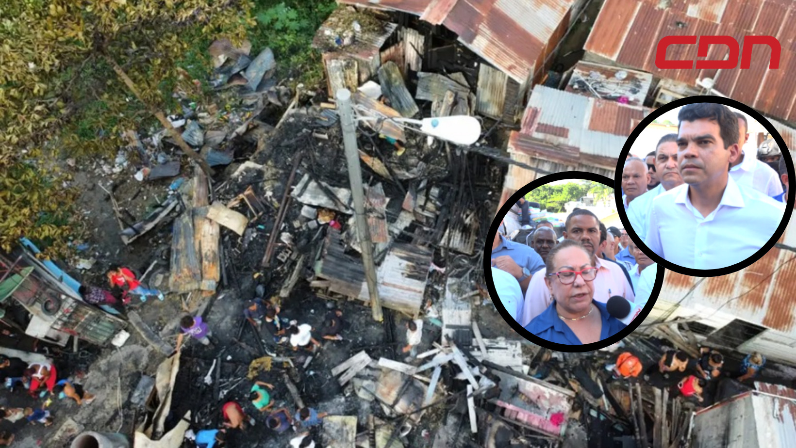 Autoridades llevan ayudas a familias afectadas por incendio en el barrio Los Santos Abajo en Santiago