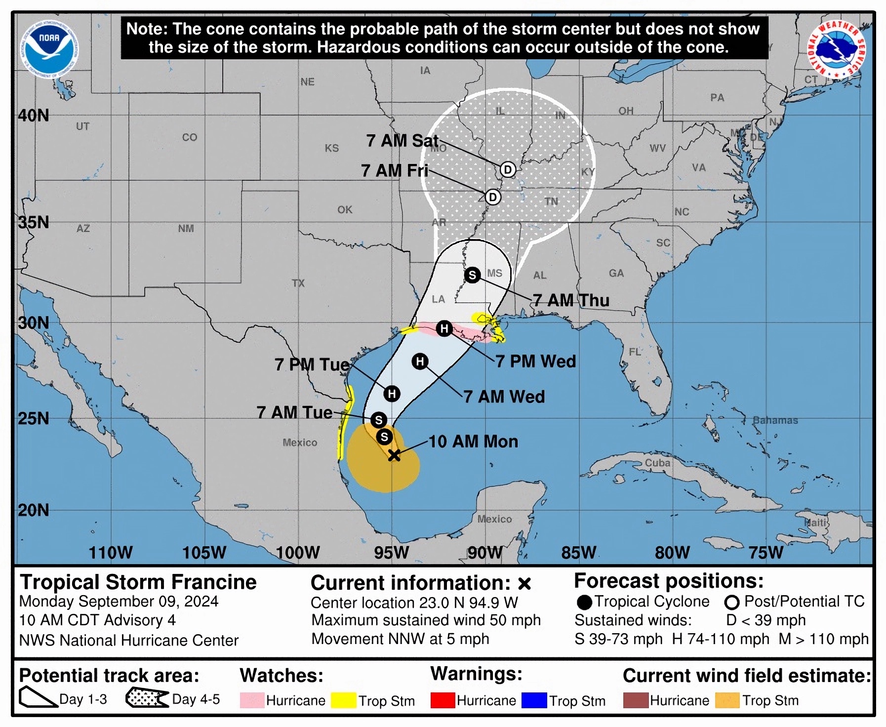Trayectoria de la tormenta tropical Francine en el Golfo de México.EFE