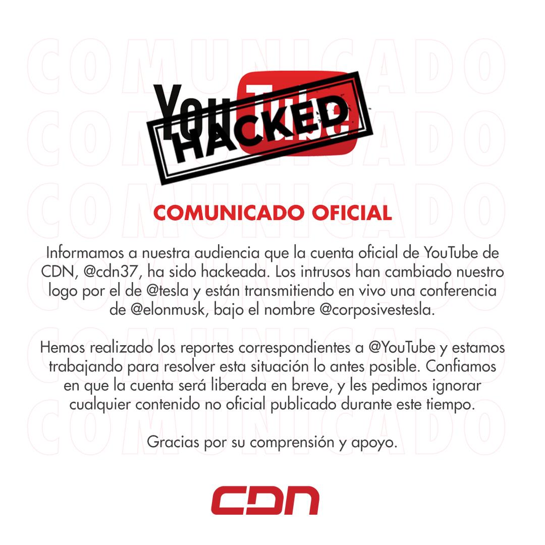Cuenta de YouTube de CDN es hackeada