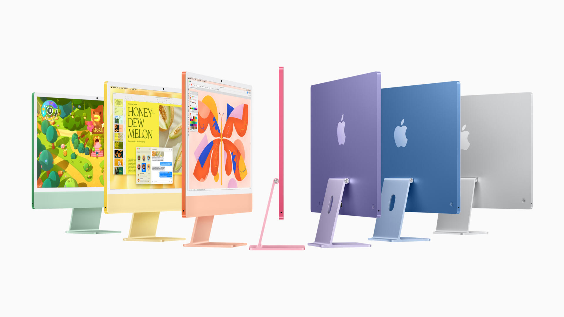 Fotografía sin fecha cedida por Apple donde se ven los nuevos iMac con un chip M4 en diferentes colores