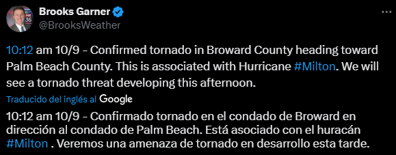 VIDEO: tornado se pasea por Florida a horas del huracán Milton