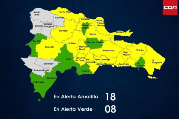 COE mantiene 18 provincias en alerta amarilla, 8 en alerta verde (datos: COE)