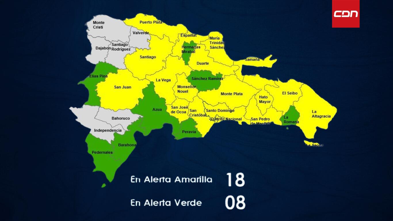 COE mantiene 18 provincias en alerta amarilla, 8 en alerta verde.