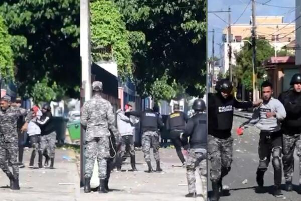 Momento en que agentes de la Policía detienen al dirigente estudiantil Ángel Luis Reyes Moya.