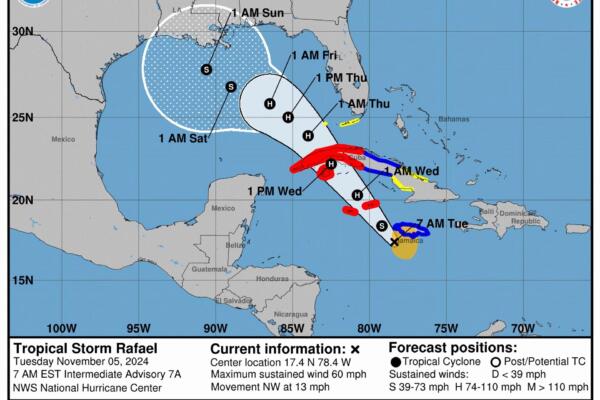 Tormenta Rafael se aproxima a las Islas Caimán y Cuba
