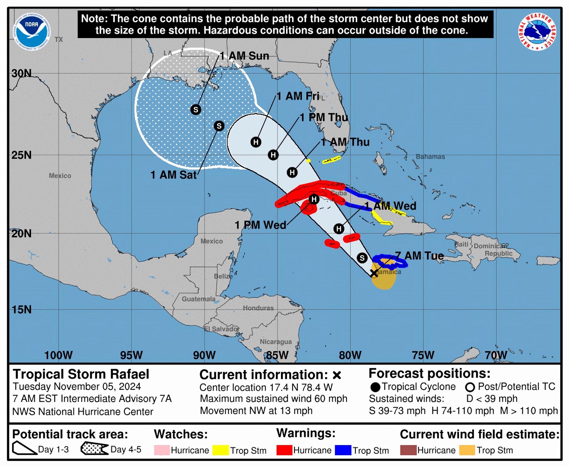 Tormenta Rafael se aproxima a las Islas Caimán y Cuba