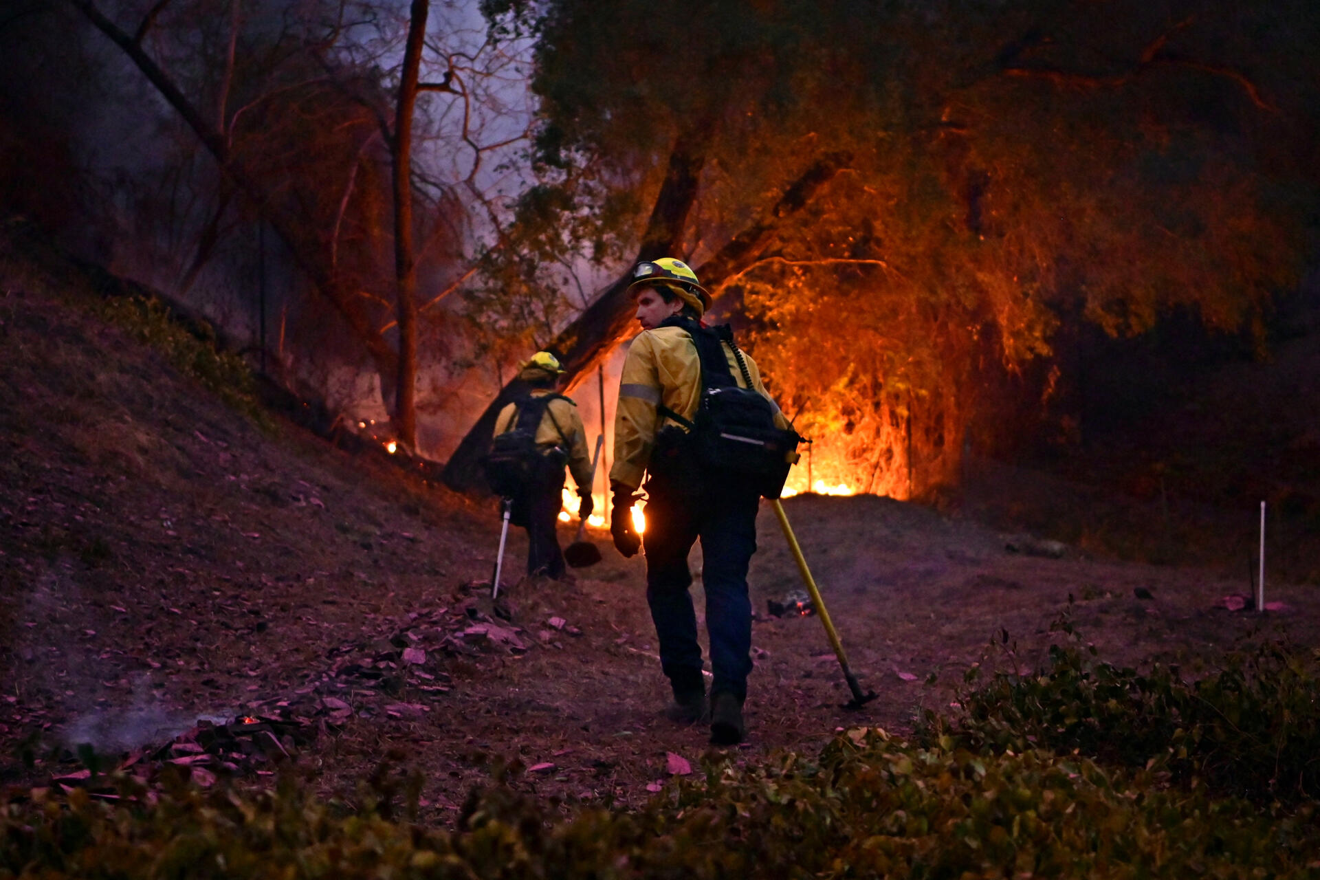 Frenética lucha de bomberos contra incendios en Los Ángeles que ya dejan 16 muertos